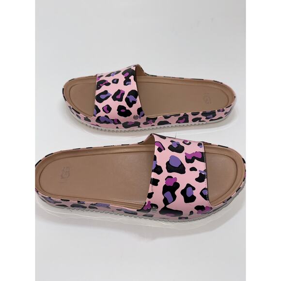 NEW UGG Pink Cheetah Print Jane Patent Slip On Slide Women Size 7.5 - Picture 2 of 7